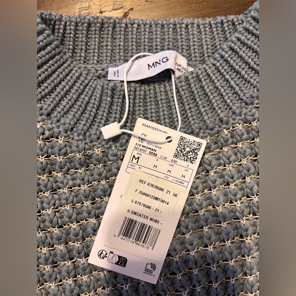 Mango Brand Chunky Cropped Sweater – Light Blue & Khaki